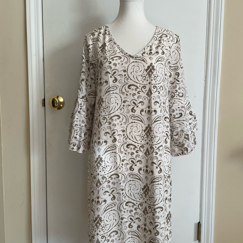 NWOT Shein Boho Khaki V-neck Flare Sleeve Dress, Large - Picture 7 of 8
